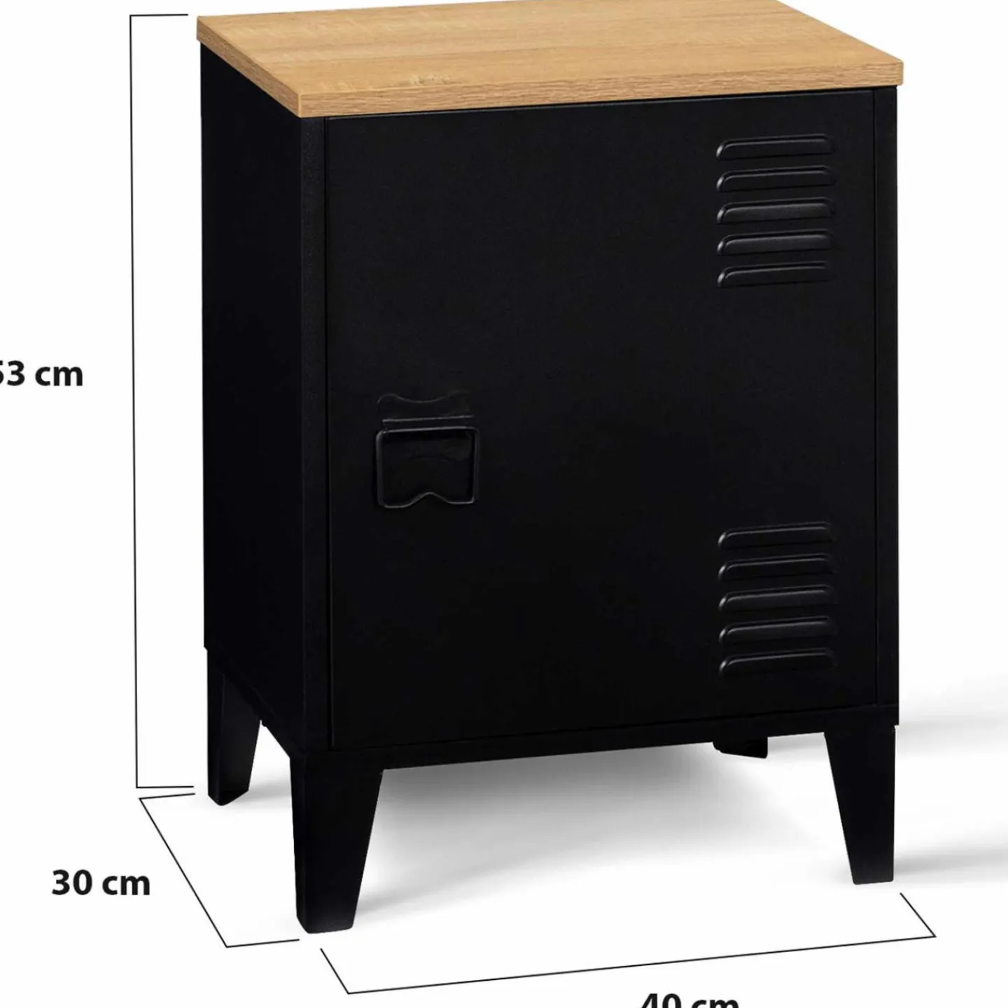 Table de chevet casier porte métal noir et plateau bois*IDMarket Outlet