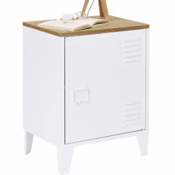 Table de chevet industrielle porte métal et plateau imitation hêtre*IDMarket