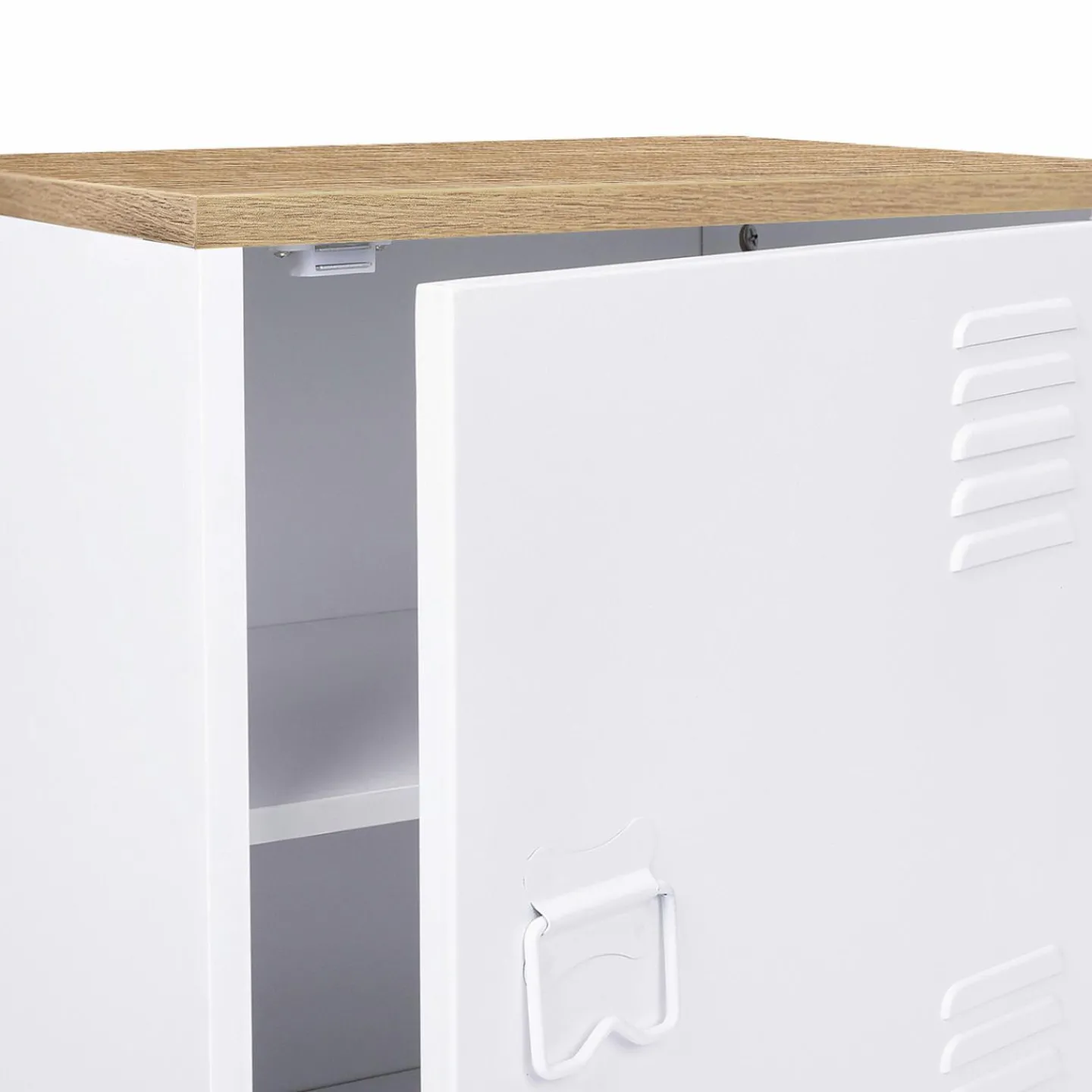 Table de chevet industrielle porte métal et plateau imitation hêtre*IDMarket