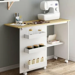 Table de couture pliante à roulettes avec 4 étagères*IDMarket Outlet