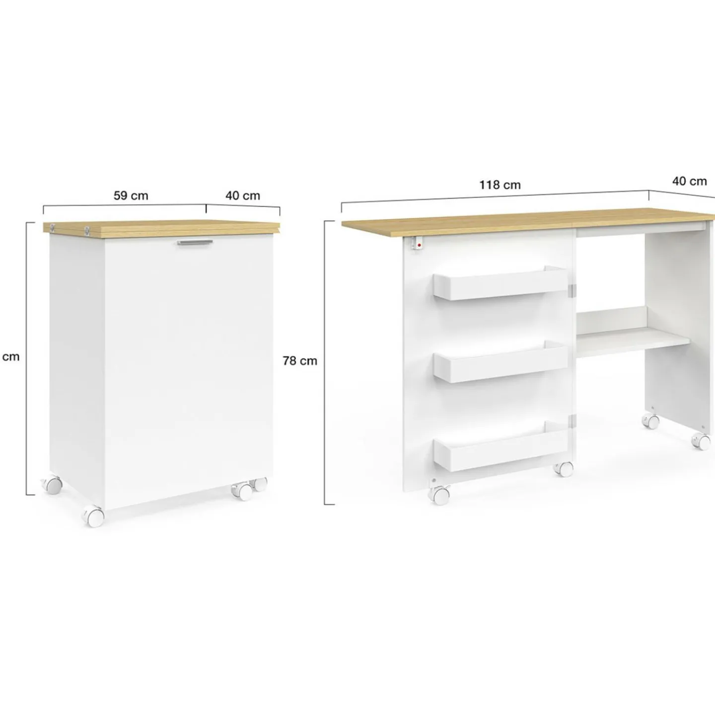 Table de couture pliante à roulettes avec 4 étagères*IDMarket Outlet