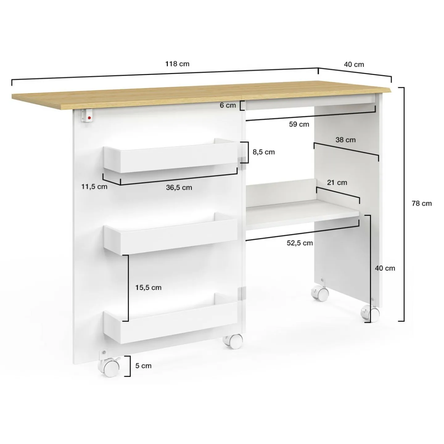 Table de couture pliante à roulettes avec 4 étagères*IDMarket Outlet
