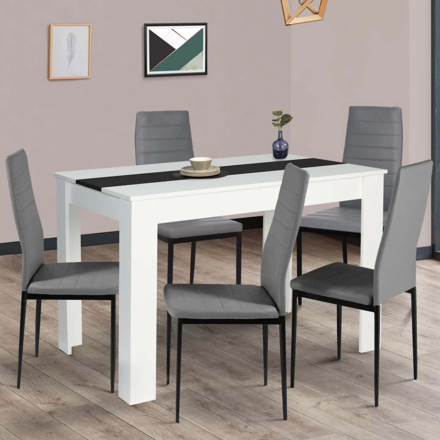 Table de cuisine 6 personnes blanche et noire*IDMarket Hot