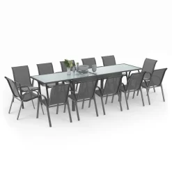 Table de jardin extensible 12 places grise avec chaises*IDMarket Discount