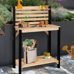 Table de plantation rempotage et préparation en bois naturel et noir*IDMarket Clearance