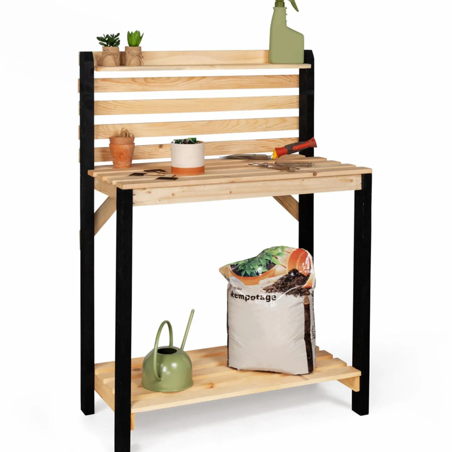 Table de plantation rempotage et préparation en bois naturel et noir*IDMarket Clearance