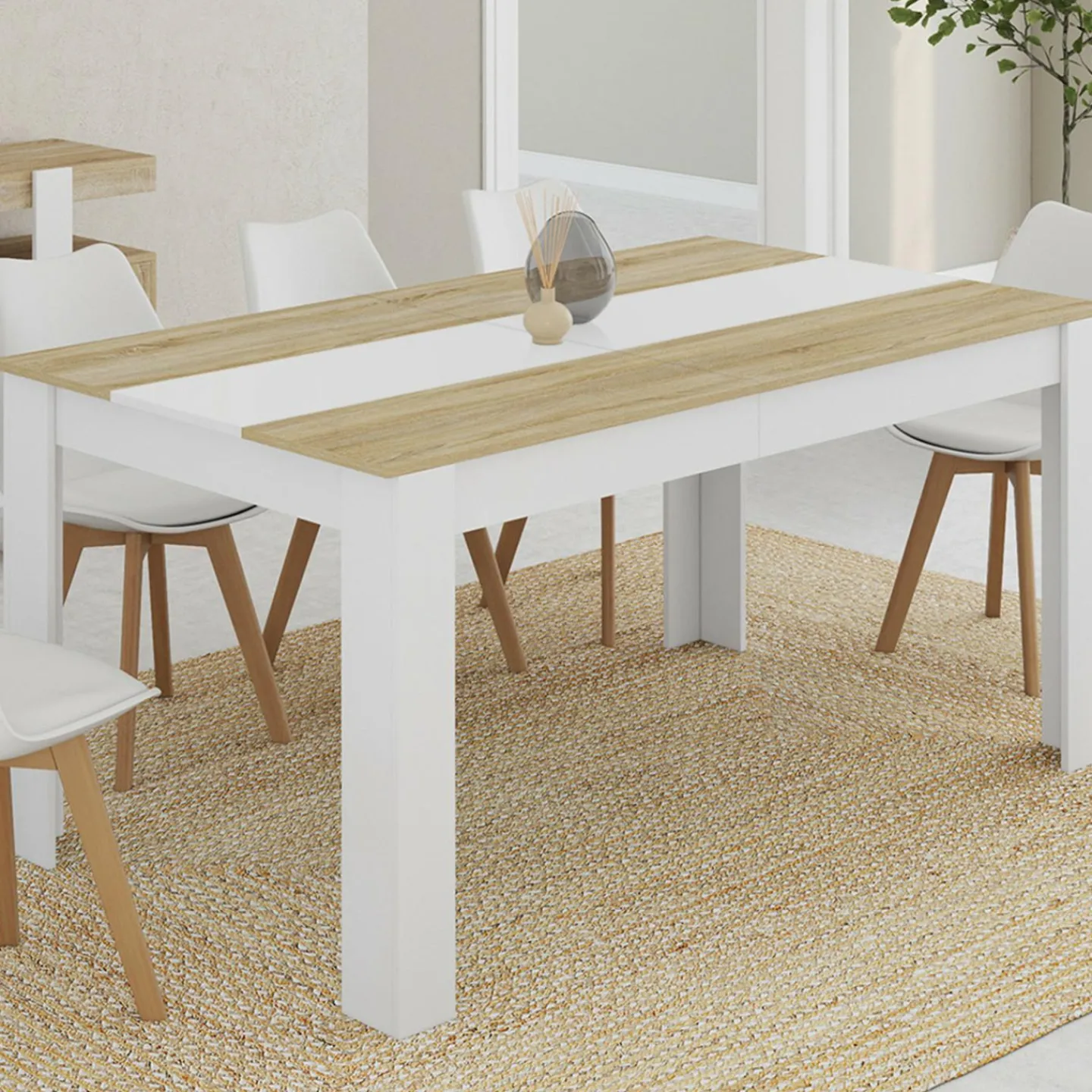 Table de salle à manger 8 personnes bois imitation hêtre et blanc*IDMarket Sale