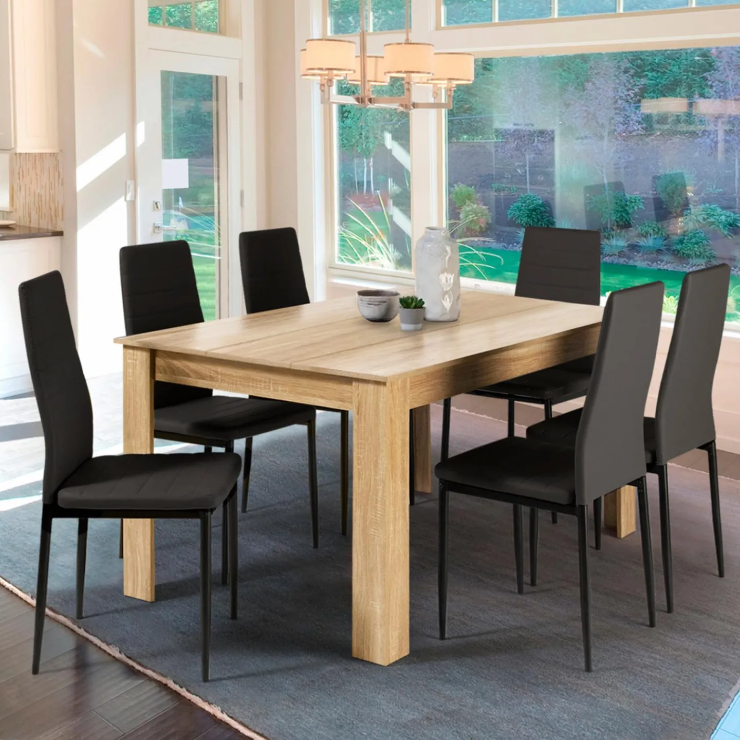 Table de salle à manger en bois imitation hêtre 6 personnes*IDMarket Clearance