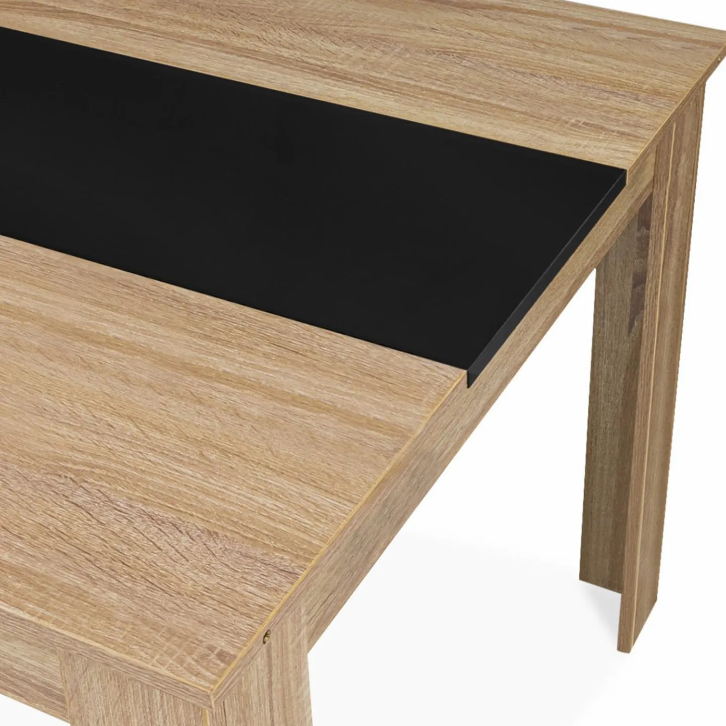 Table de salle à manger extensible en bois imitation hêtre et noire 6-10 personnes*IDMarket Best