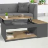 Table de salon avec plateau relevable et coffre bois gris et plateau façon hêtre*IDMarket New