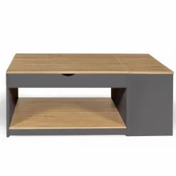 Table de salon avec plateau relevable et coffre bois gris et plateau façon hêtre*IDMarket New