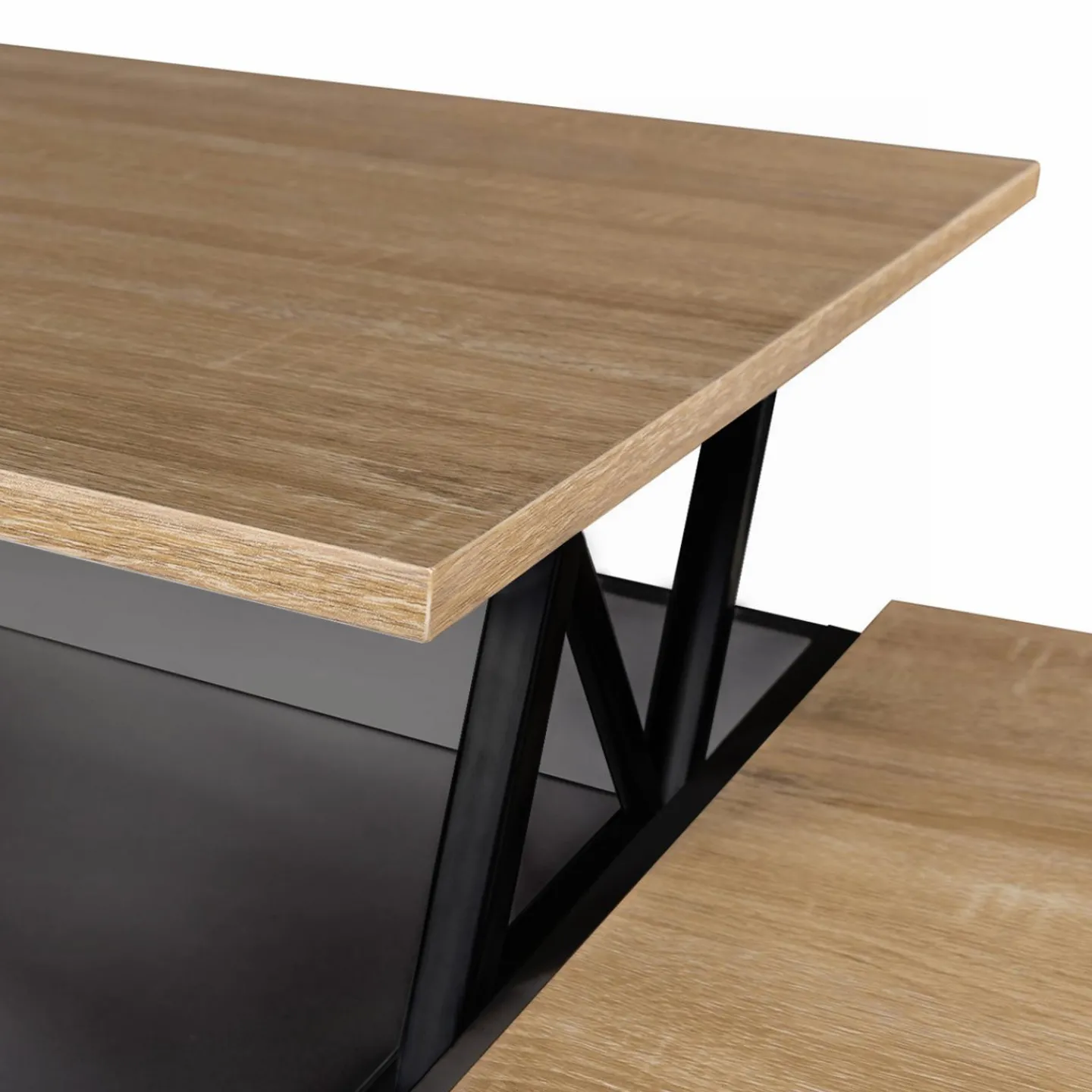 Table de salon avec plateau relevable et coffre bois gris et plateau façon hêtre*IDMarket New
