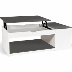 Table de salon avec plateau relevable et coffre bois blanc et plateau gris*IDMarket Online