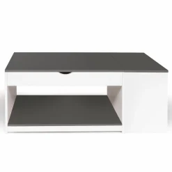 Table de salon avec plateau relevable et coffre bois blanc et plateau gris*IDMarket Online