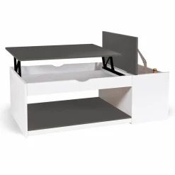 Table de salon avec plateau relevable et coffre bois blanc et plateau gris*IDMarket Online