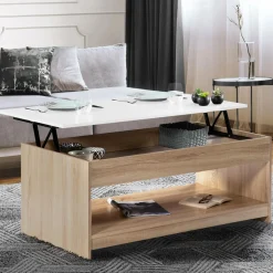 Table de salon avec plateau relevable imitation hêtre plateau blanc*IDMarket Hot