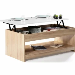 Table de salon avec plateau relevable imitation hêtre plateau blanc*IDMarket Hot