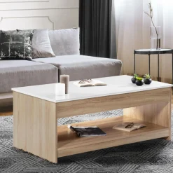 Table de salon avec plateau relevable imitation hêtre plateau blanc*IDMarket Hot
