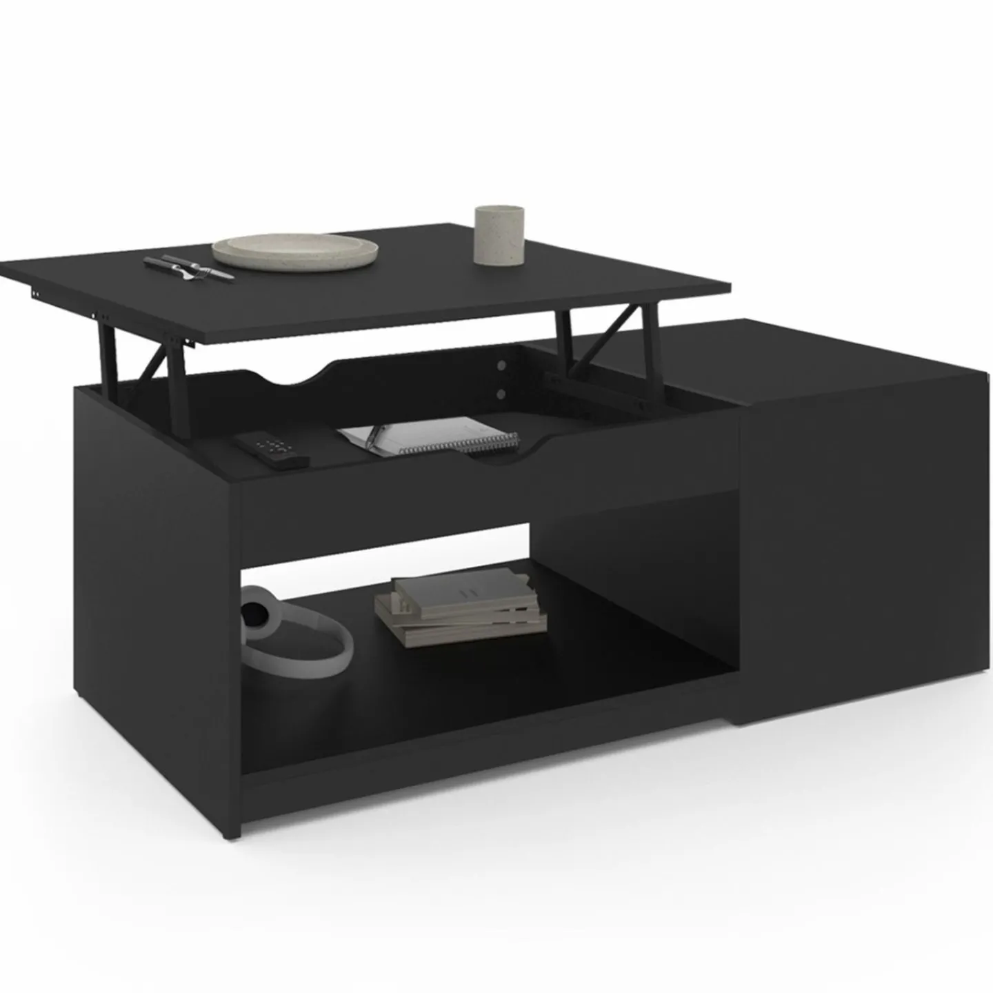 Table de salon avec plateau relevable bois noir*IDMarket