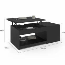 Table de salon avec plateau relevable bois noir*IDMarket