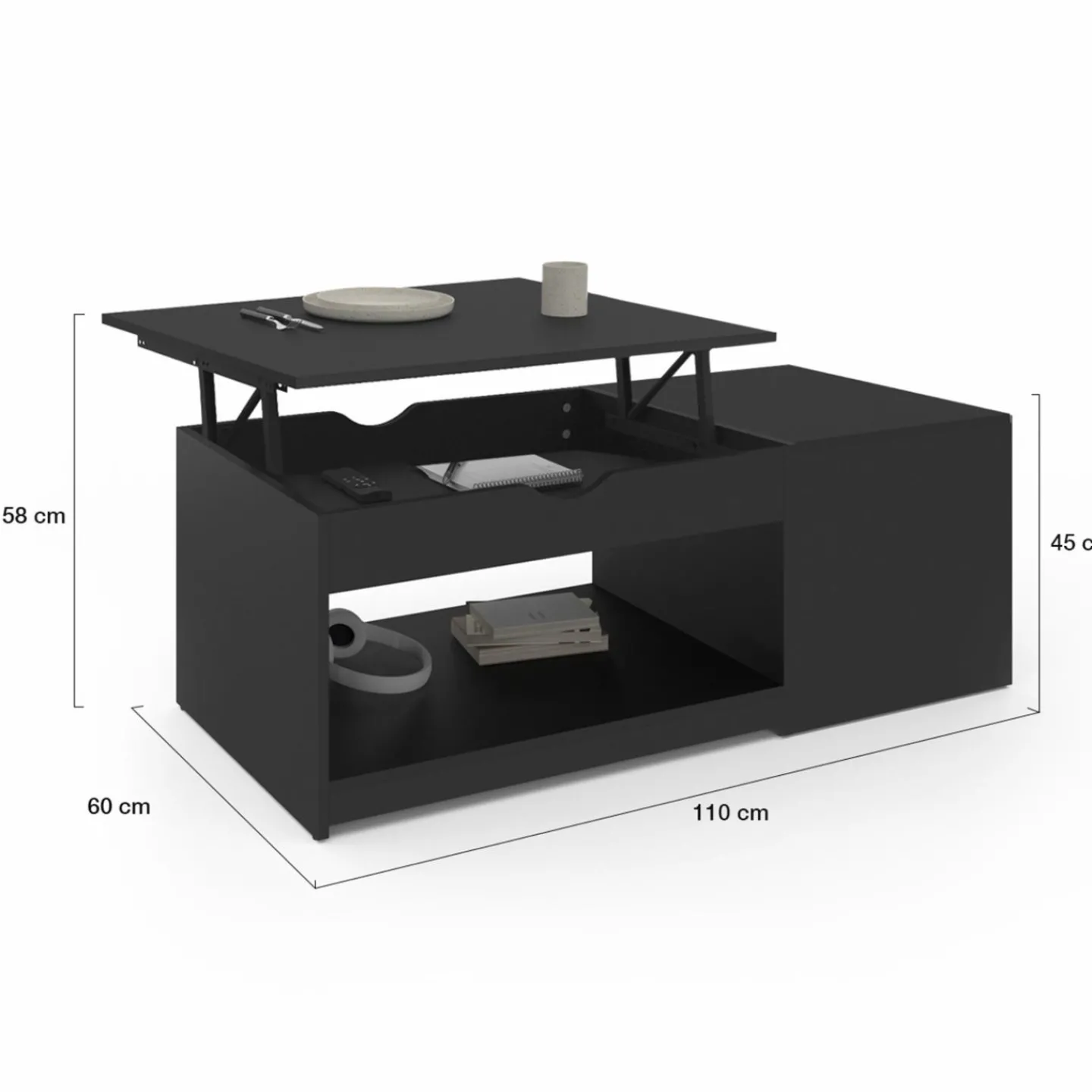 Table de salon avec plateau relevable bois noir*IDMarket