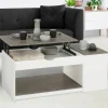 Table de salon avec plateau relevable effet béton et bois blanc*IDMarket Clearance