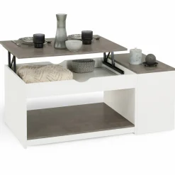 Table de salon avec plateau relevable effet béton et bois blanc*IDMarket Clearance