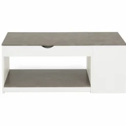Table de salon avec plateau relevable effet béton et bois blanc*IDMarket Clearance