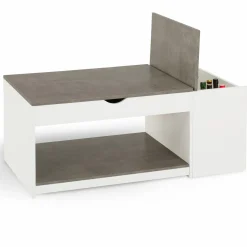 Table de salon avec plateau relevable effet béton et bois blanc*IDMarket Clearance