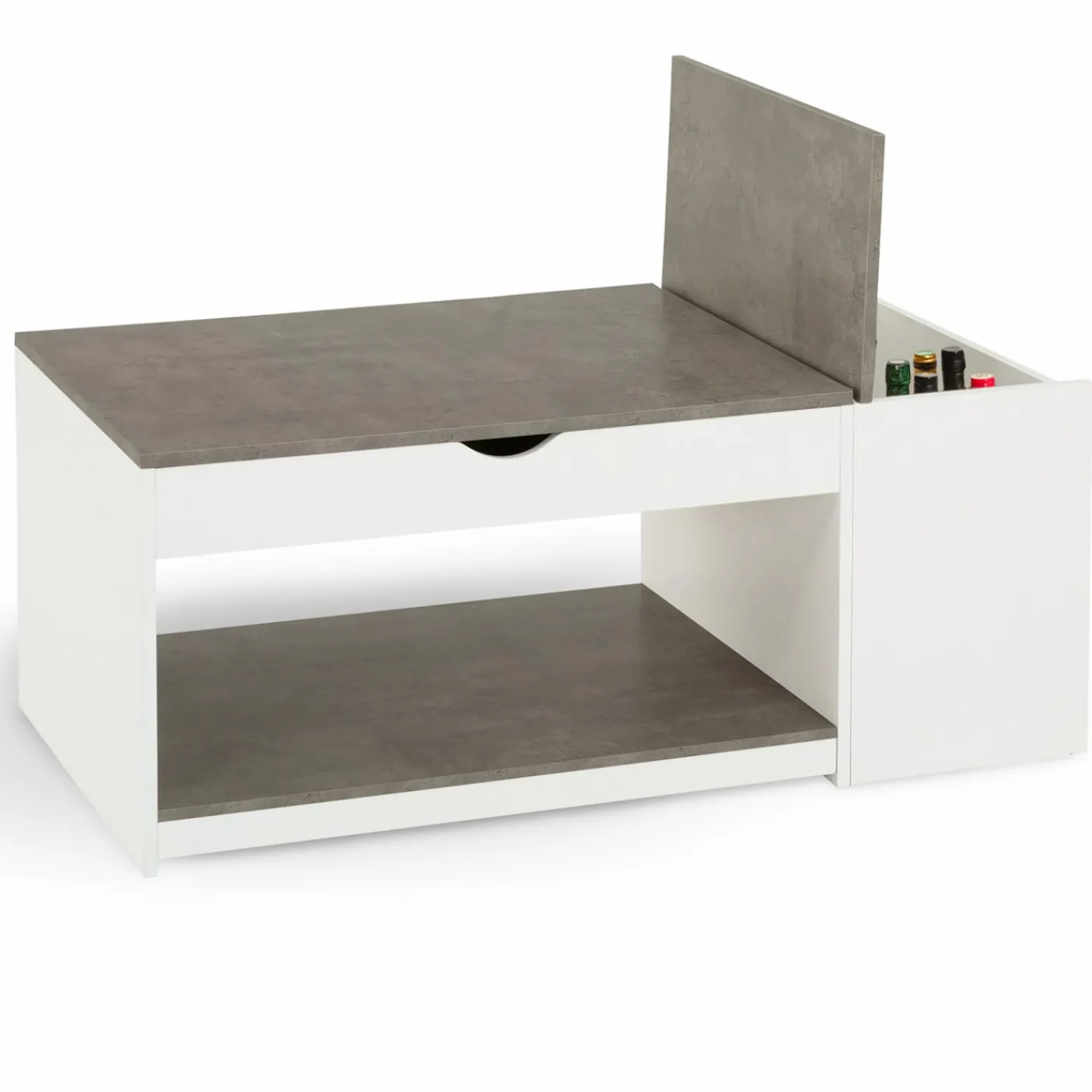 Table de salon avec plateau relevable effet béton et bois blanc*IDMarket Clearance