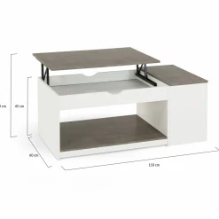 Table de salon avec plateau relevable effet béton et bois blanc*IDMarket Clearance