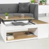 Table de salon avec plateau relevable bois blanc et façon hêtre*IDMarket Clearance