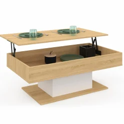 Table de salon relevable bois et blanc*IDMarket New
