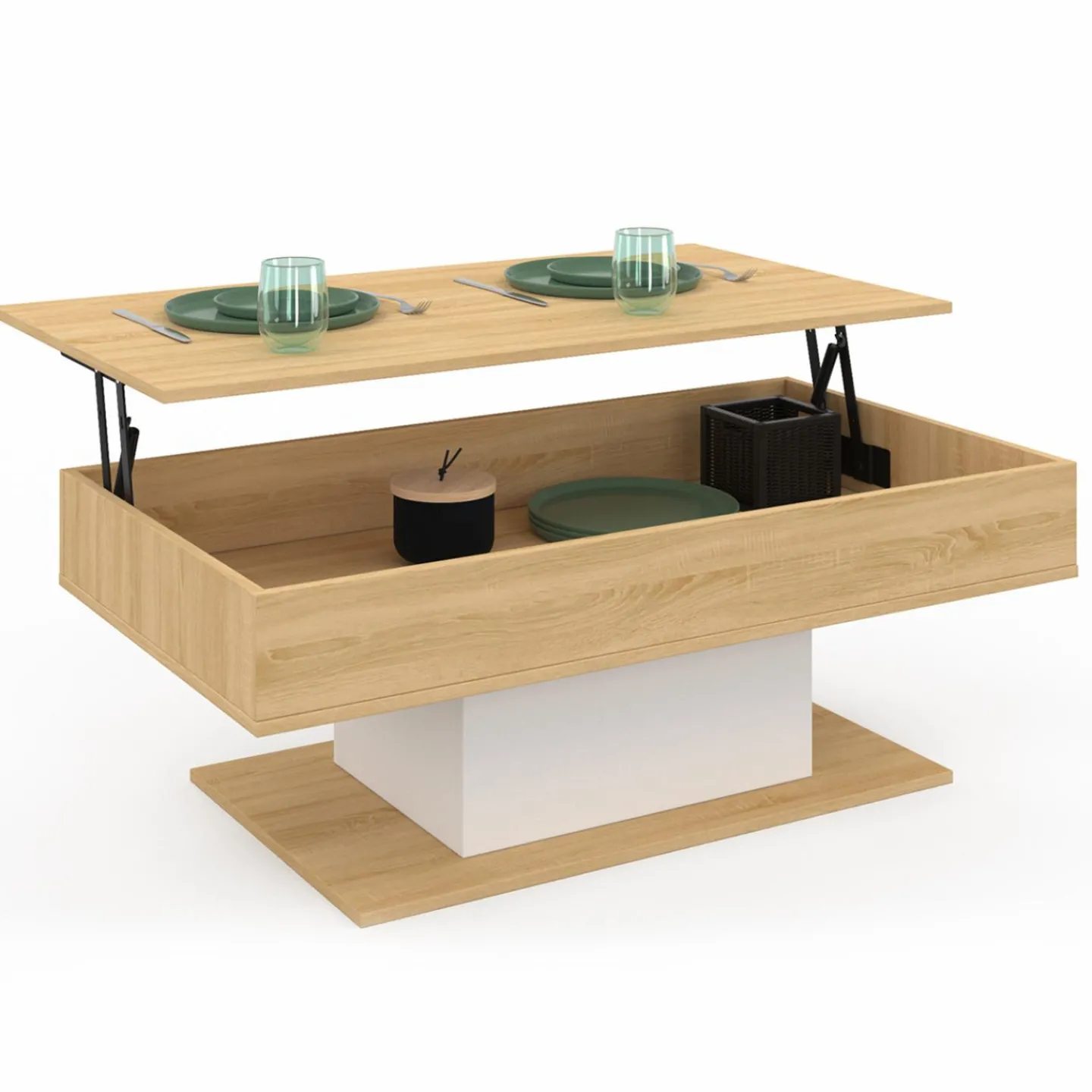 Table de salon relevable bois et blanc*IDMarket New