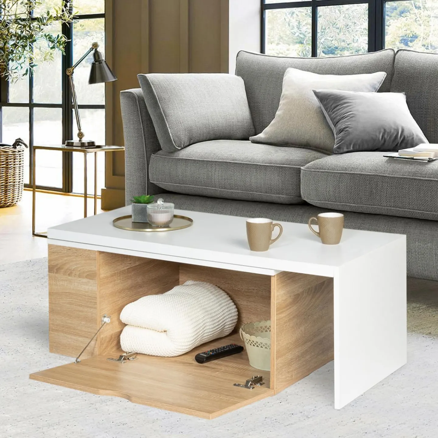 Table de salon rotative avec coffre de rangement*IDMarket