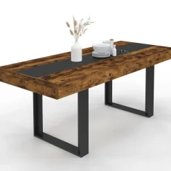 Table extensible 6 à 10 personnes bois effet vieilli et noir*IDMarket New