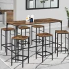 Table haute avec 6 tabourets bois effet vieilli*IDMarket