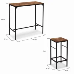 Table haute avec 4 tabourets bois effet vieilli*IDMarket Discount