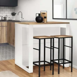 Table haute îlot de cuisine blanche et bois*IDMarket Clearance