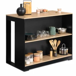 Table haute îlot de cuisine noir et bois*IDMarket Hot