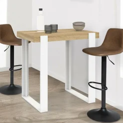 Table haute mange-debout blanc et bois 90 cm*IDMarket