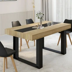 Table industrielle bois et noire 6 personnes 160 cm*IDMarket Sale