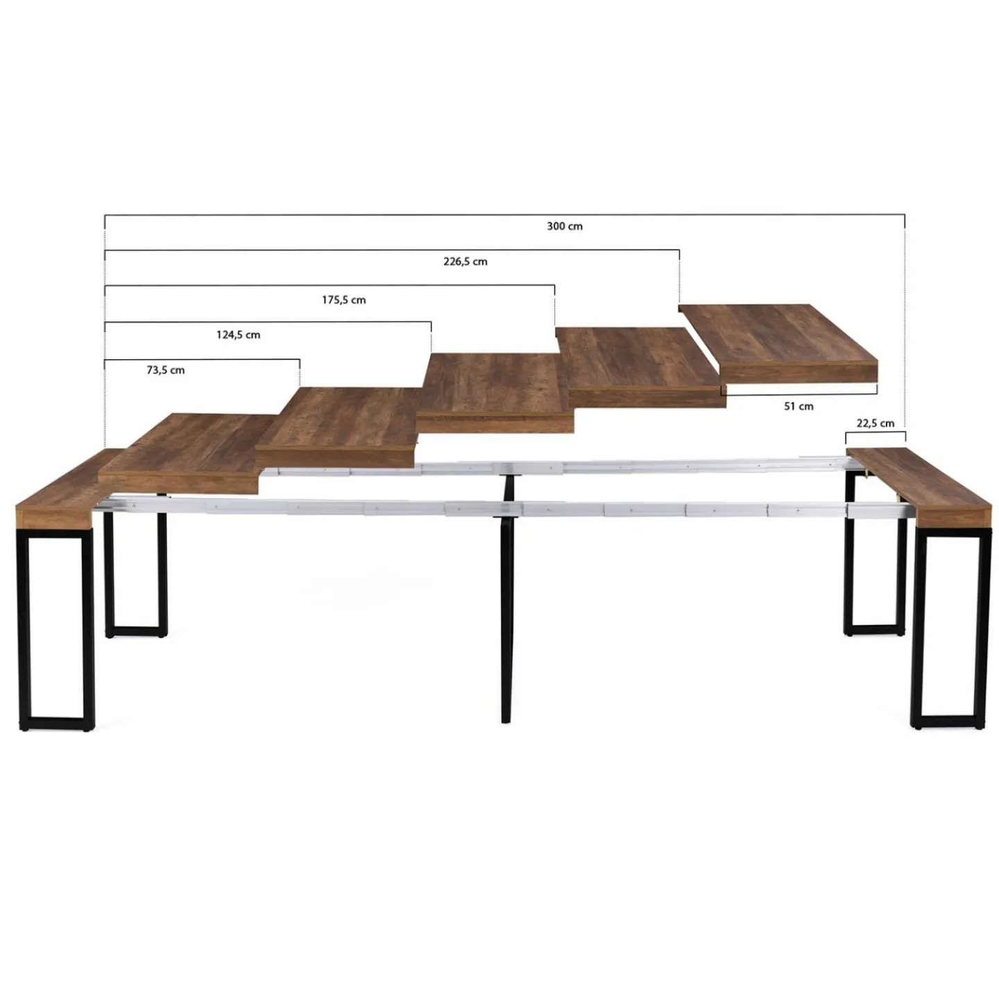 Table industrielle extensible 14 personnes 300 cm bois foncé*IDMarket Clearance