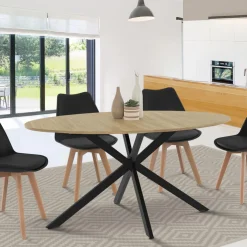 Table industrielle 8 personnes ovale bois et pied araignée noir 150 cm*IDMarket