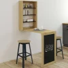 Table murale pliable MACCHIA avec étagères et tableau craie 2 personnes bois et noir*IDMarket Sale