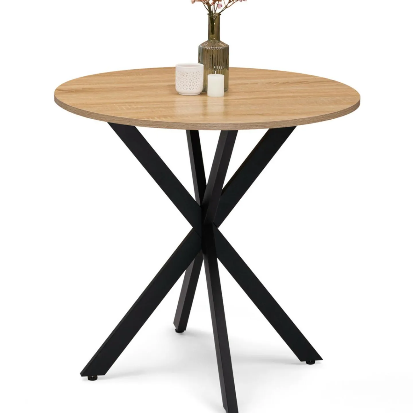 Table pied araignée ronde bois et métal noir 80 cm*IDMarket Hot