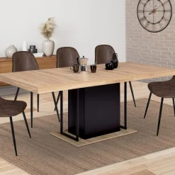 Table pied central extensible noir et bois façon hêtre*IDMarket Clearance