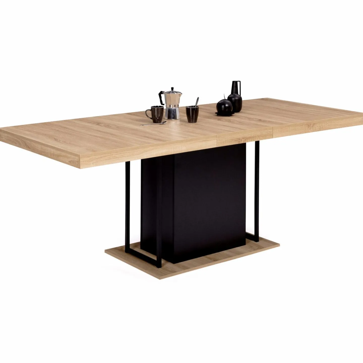 Table pied central extensible noir et bois façon hêtre*IDMarket Clearance
