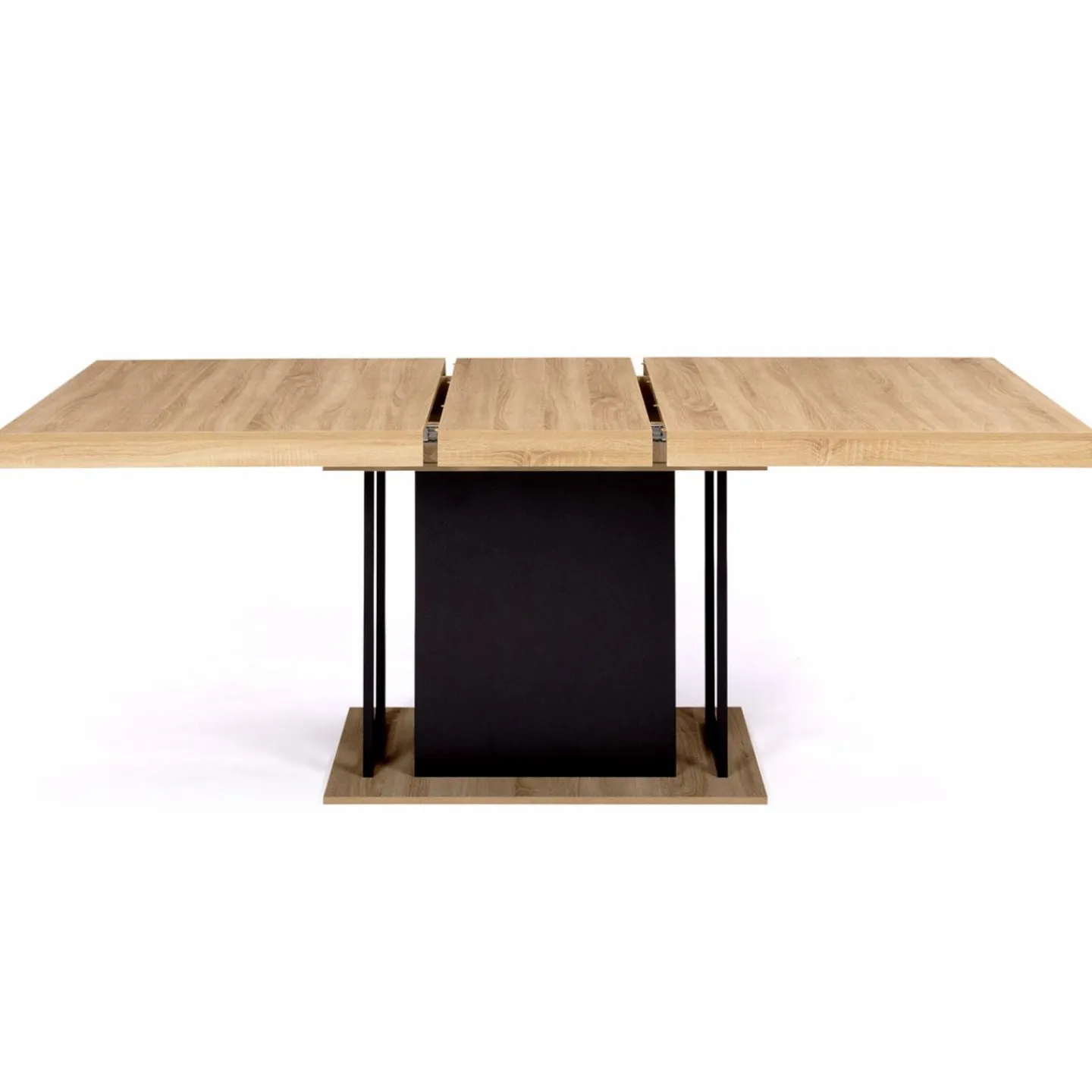 Table pied central extensible noir et bois façon hêtre*IDMarket Clearance