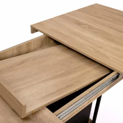 Table pied central extensible noir et bois façon hêtre*IDMarket Clearance